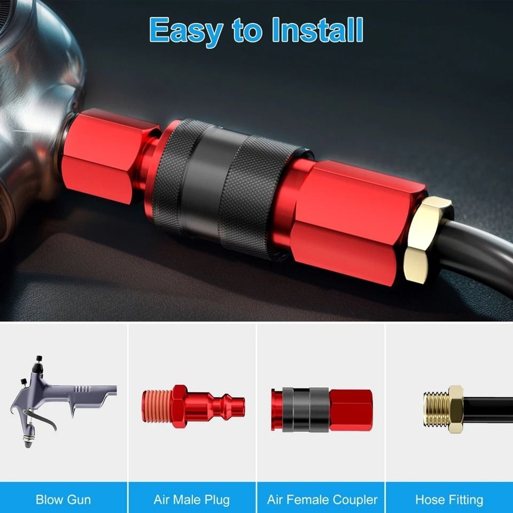 Quick Connect Air Hose Fittings Red NPT Aluminum Air Coupler And Plug Kit Ball Locking System 4