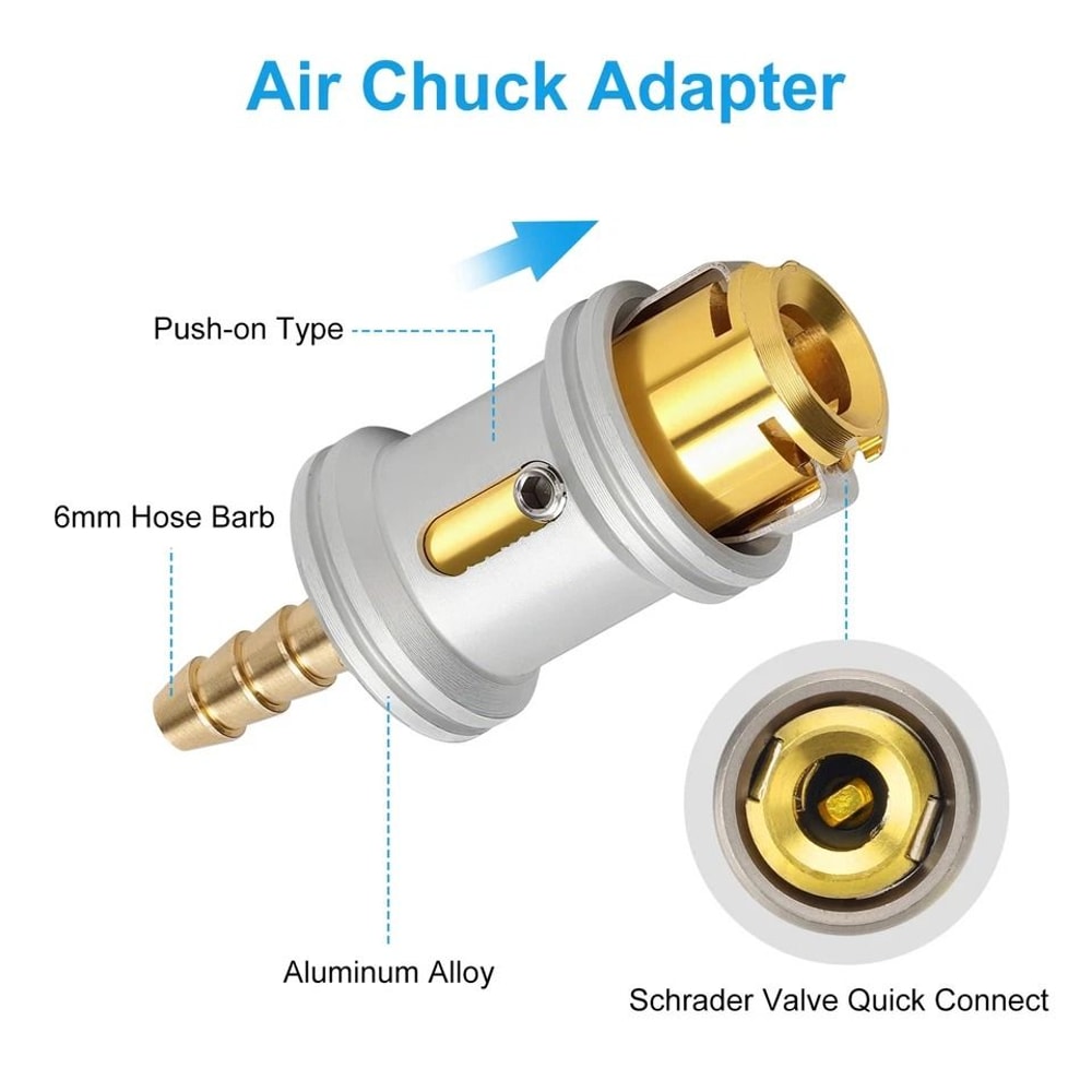 Quick Connect PushOn Aluminum Tire Air Chuck Clip Hose Barb Perfect For Schrader Valve Tires Reusab 1