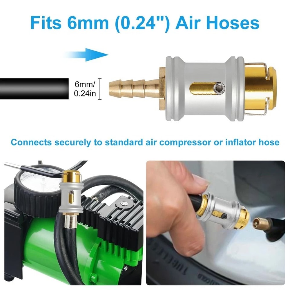 Quick Connect PushOn Aluminum Tire Air Chuck Clip Hose Barb Perfect For Schrader Valve Tires Reusab 2