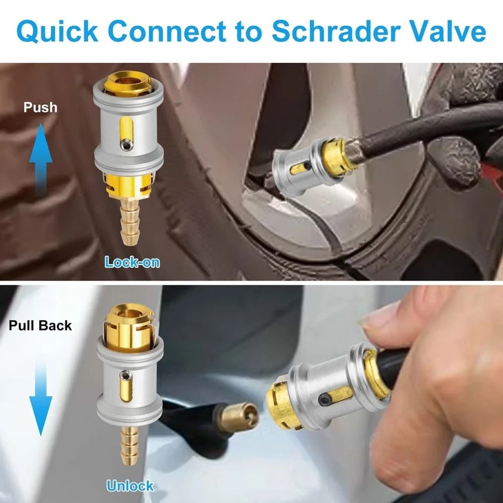 Quick Connect PushOn Aluminum Tire Air Chuck Clip Hose Barb Perfect For Schrader Valve Tires Reusab 3