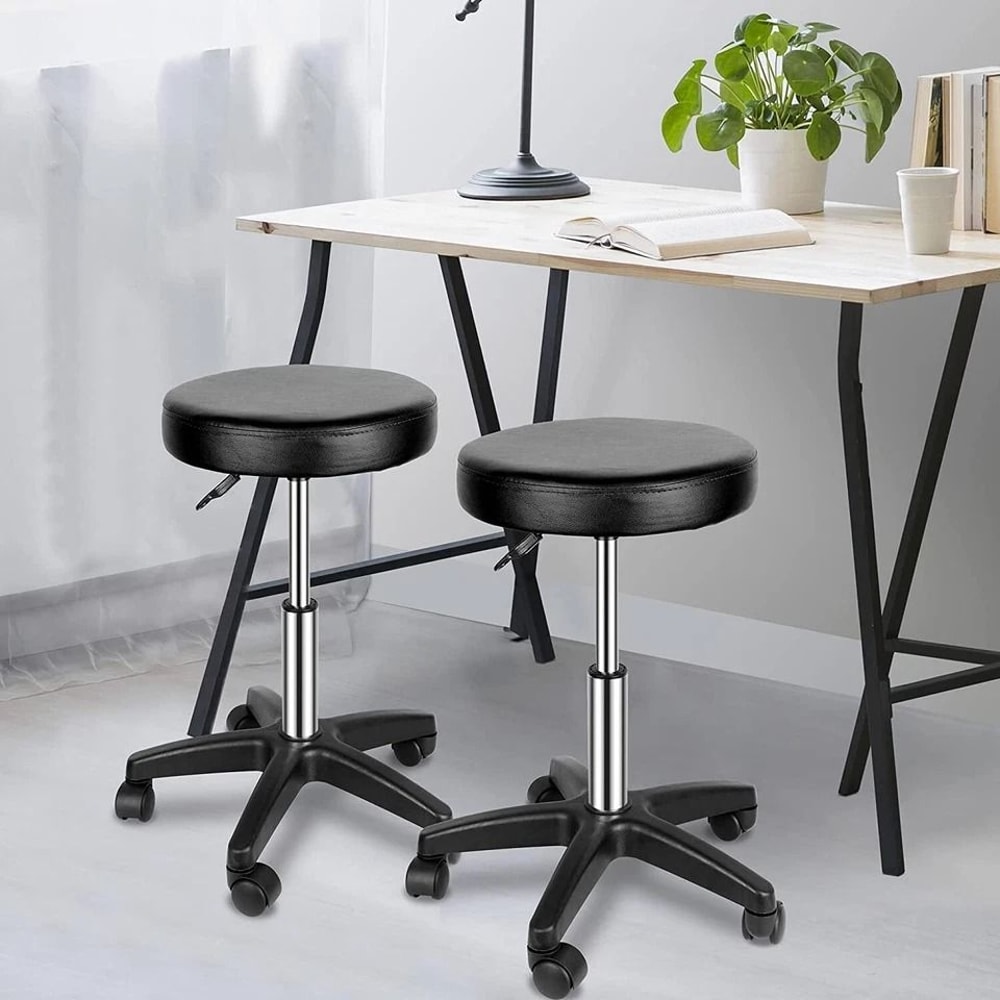 Adjustable Round Rolling Stool Salon Swivel PU Leather Stool Height Adjustable With Wheels Smooth C 1
