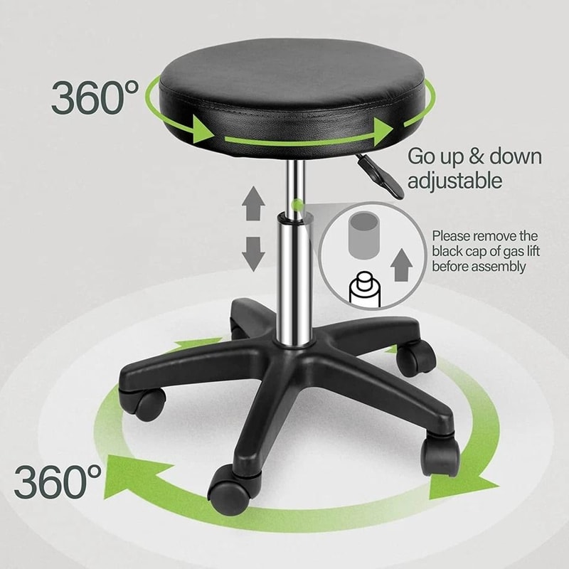 Adjustable Round Rolling Stool Salon Swivel PU Leather Stool Height Adjustable With Wheels Smooth C 3
