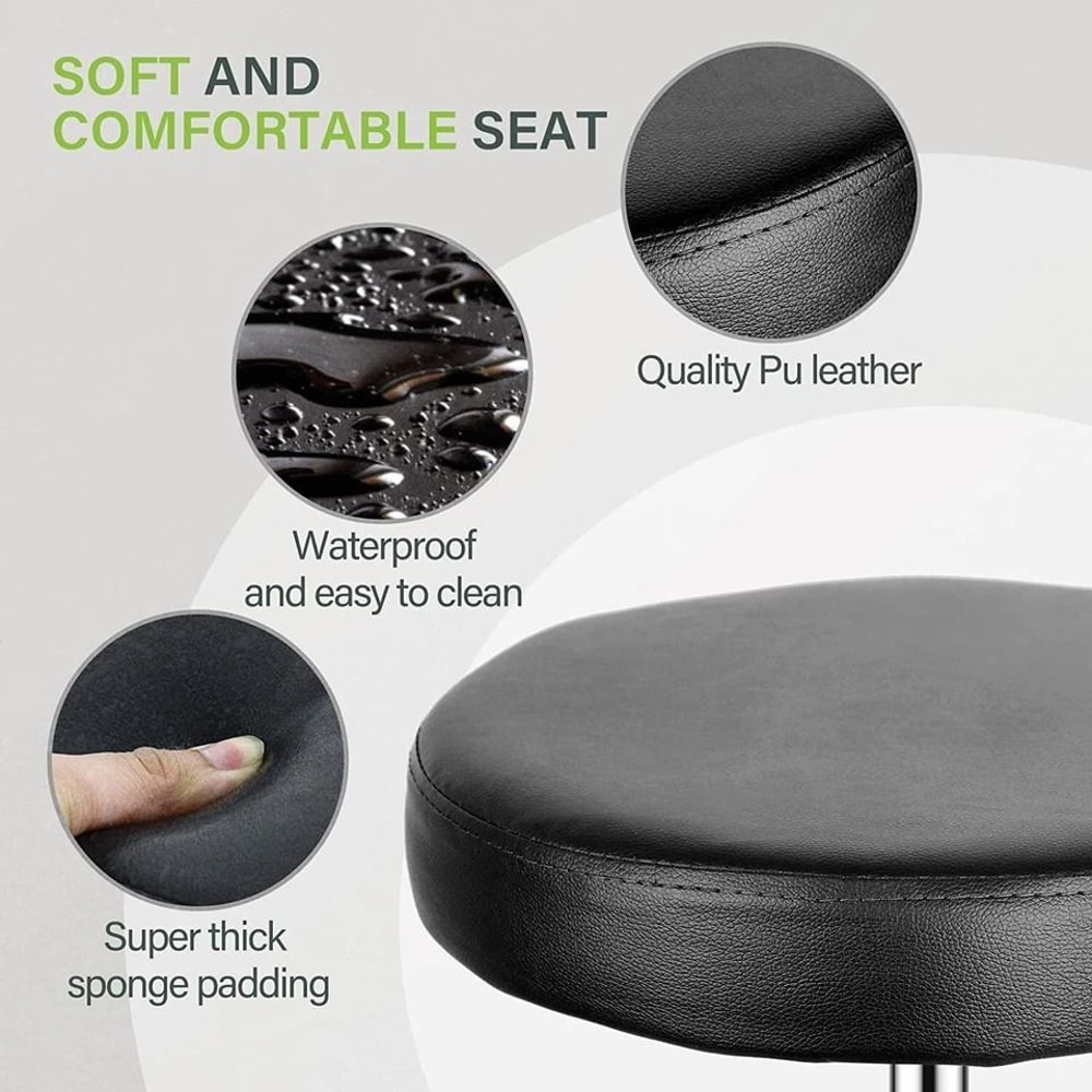 Adjustable Round Rolling Stool Salon Swivel PU Leather Stool Height Adjustable With Wheels Smooth C 4