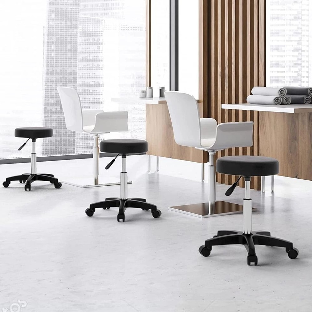 Adjustable Round Rolling Stool Salon Swivel PU Leather Stool Height Adjustable With Wheels Smooth C 6