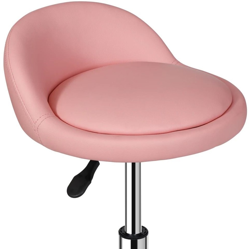 Adjustable PU Leather Rolling Stool Pink Swivel Salon Chair With Cushion Backrest Comfortable Dura 1