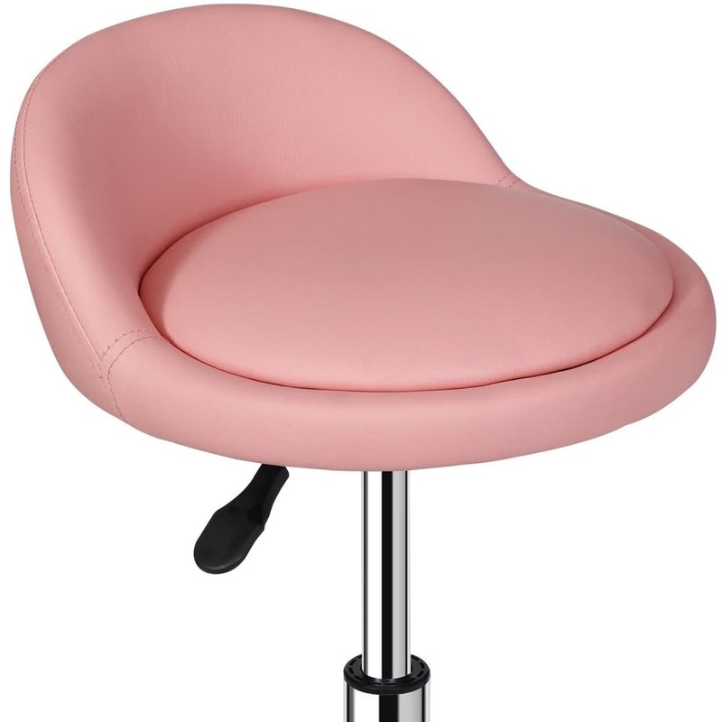 Adjustable PU Leather Rolling Stool Pink Swivel Salon Chair With Cushion Backrest Comfortable Dura 1