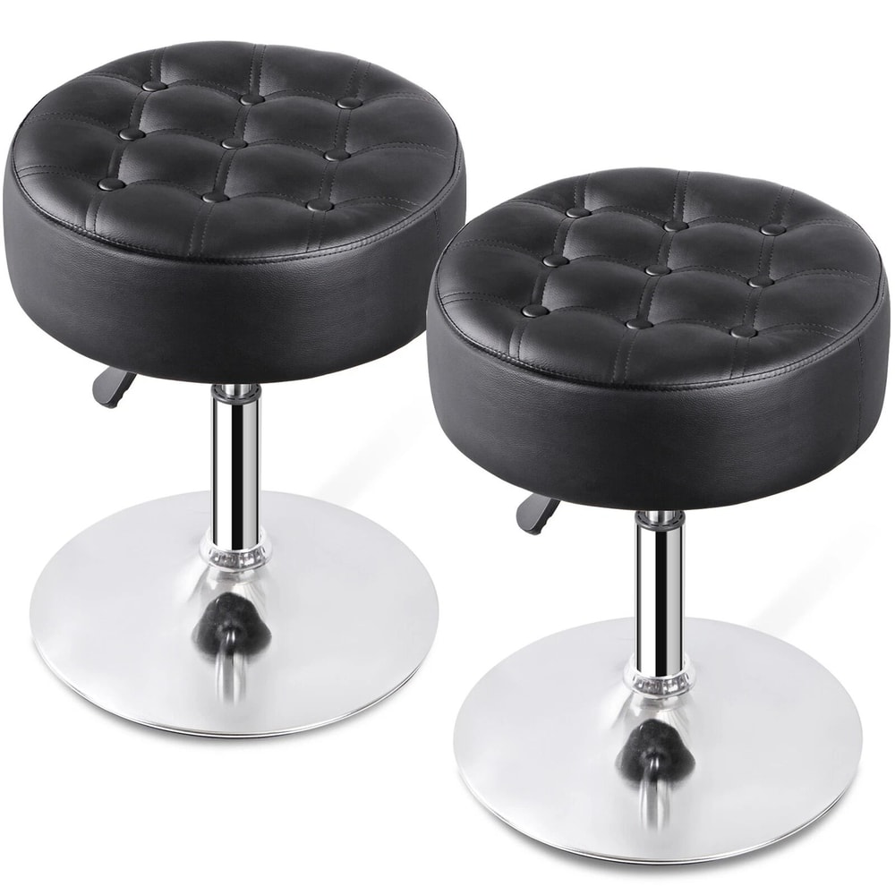 Adjustable Swivel PU Leather Vanity Stool For Makeup Black Ottoman Chair Comfortable Durable Easyto 0