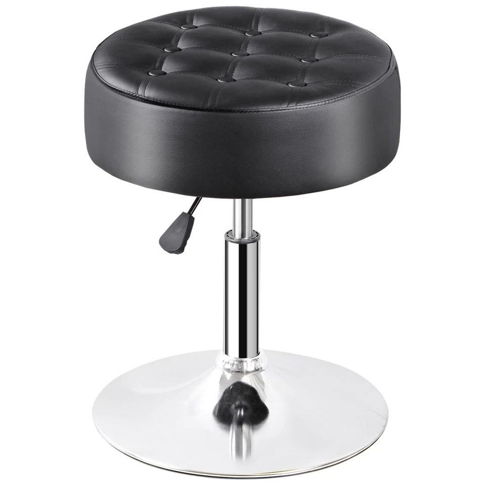 Adjustable Swivel PU Leather Vanity Stool For Makeup Black Ottoman Chair Comfortable Durable Easyto 4