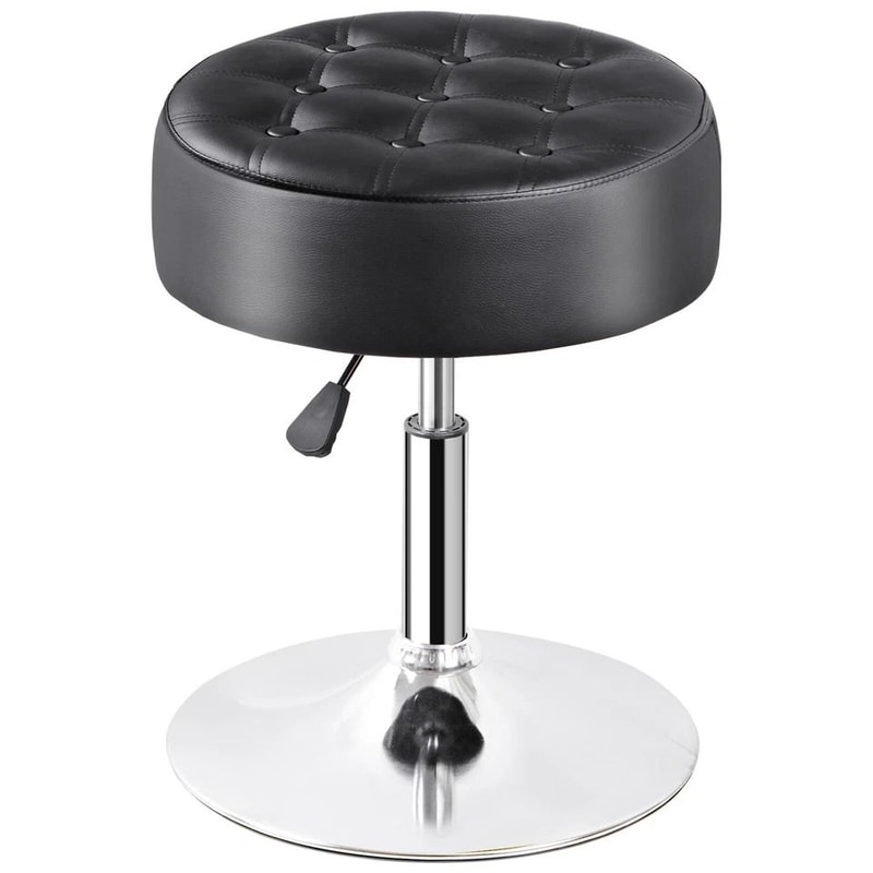 Adjustable Swivel PU Leather Vanity Stool For Makeup Black Ottoman Chair Comfortable Durable Easyto 4