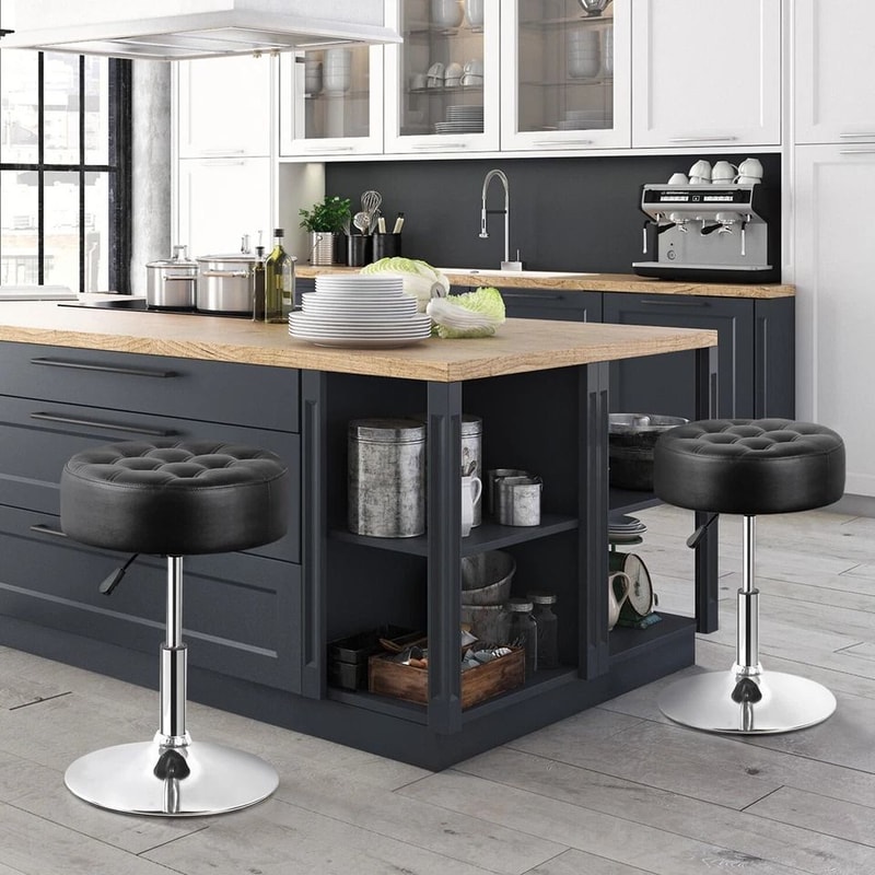 Adjustable Swivel PU Leather Vanity Stool For Makeup Black Ottoman Chair Comfortable Durable Easyto 5