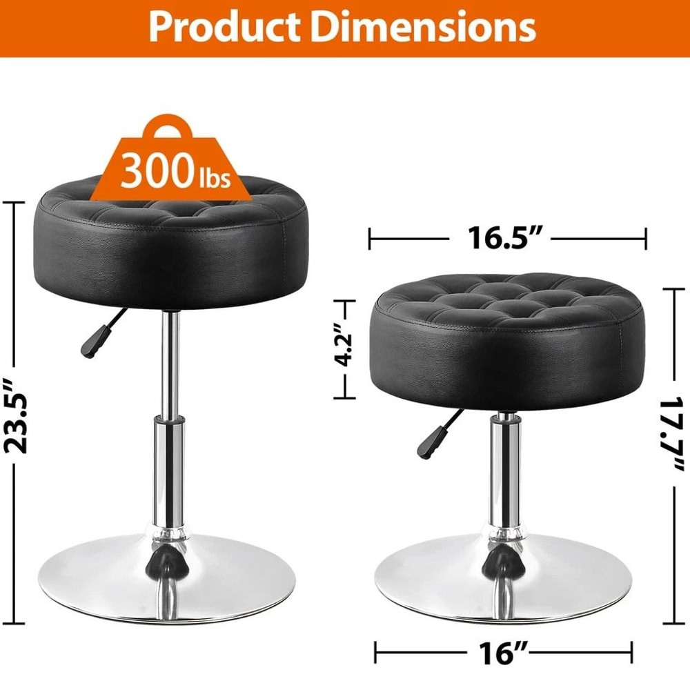 Adjustable Swivel PU Leather Vanity Stool For Makeup Black Ottoman Chair Comfortable Durable Easyto 6