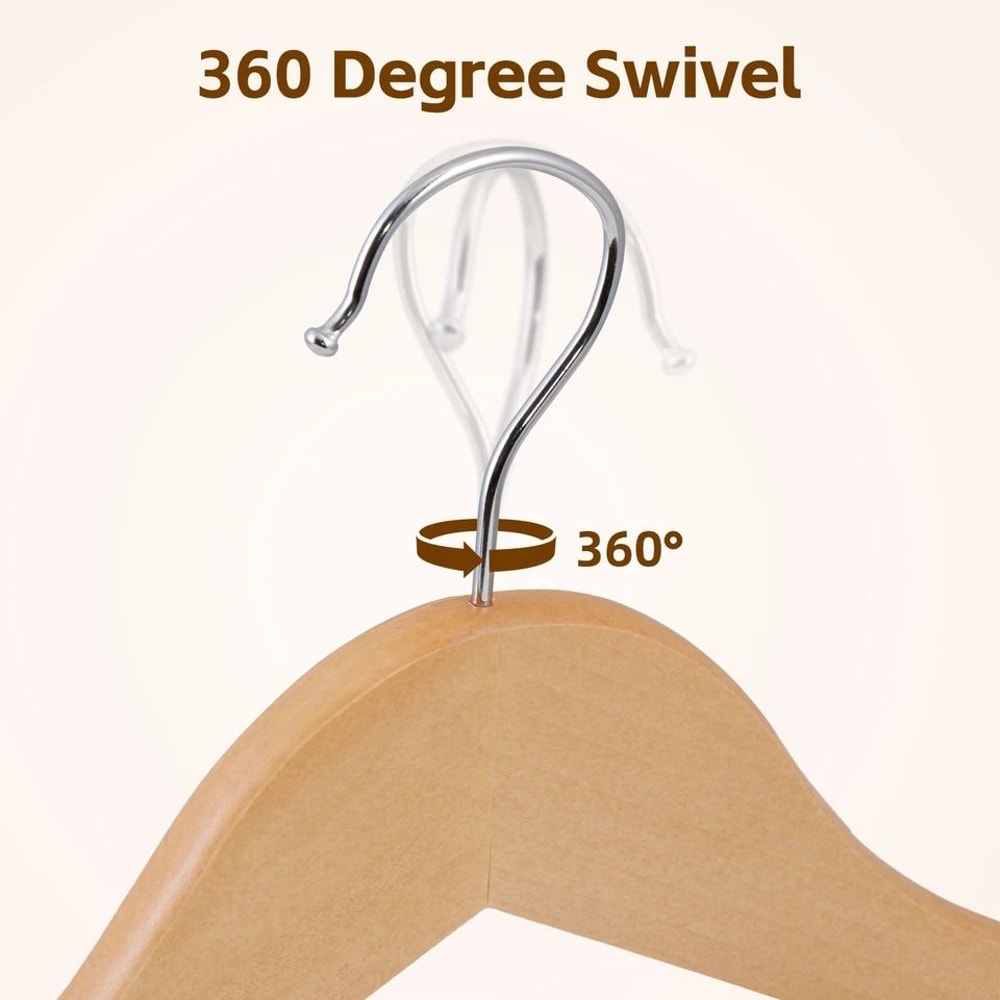 Wooden Clothes Hangers Premium NonSlip Hangers With Swivel Hook Durable SpaceSaving Design Perfect 7
