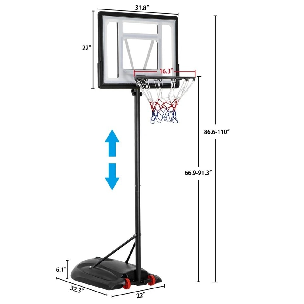 Adjustable Portable Basketball Hoop Outdoor Goals System PVC Backboard With Mobile Base And Wheels 5