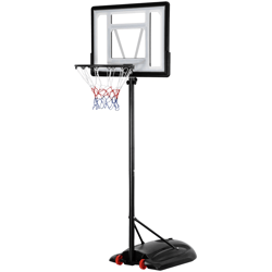 adjustable portable basketball hoop, outdoor goals system, pvc backboard with mobile base and wheels