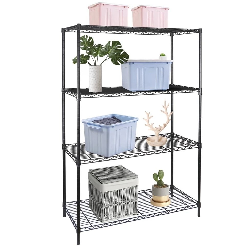 Heavy Duty Tier Metal Wire Shelf Black Storage Unit Organizer For Kitchen Adjustable Rack 4