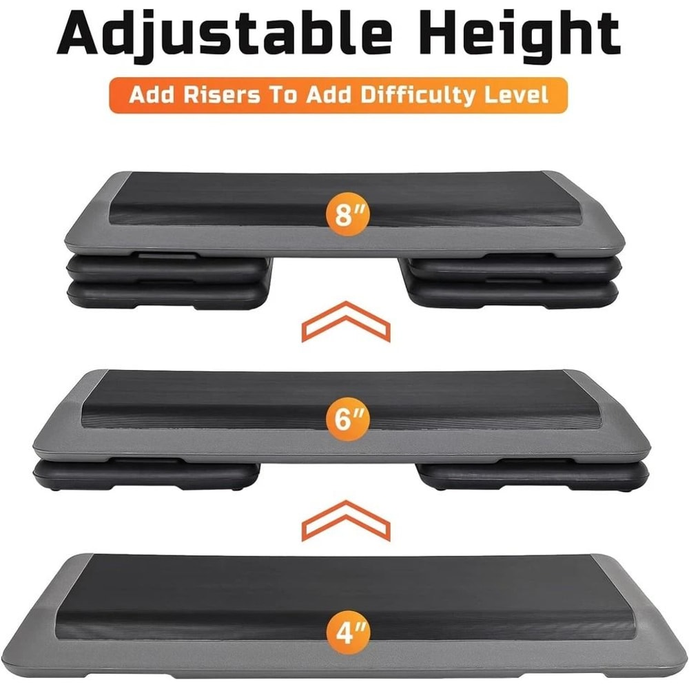 Adjustable Fitness Stepper Exercise Aerobic Step Platform Risers Grey NonSlip 12