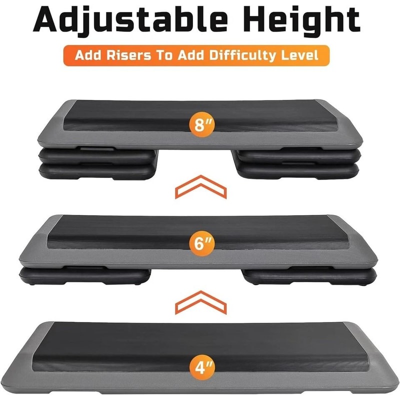 Adjustable Fitness Stepper Exercise Aerobic Step Platform Risers Grey NonSlip 12