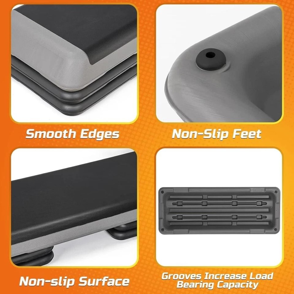 Adjustable Fitness Stepper Exercise Aerobic Step Platform Risers Grey NonSlip 14