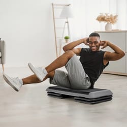 adjustable fitness stepper, exercise aerobic step platform, risers grey, non-slip