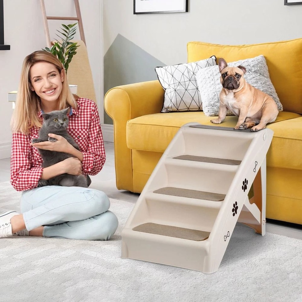 Pet Stairs Foldable NonSlip Dog Steps For High Bed Comfortable Ladder Ramp I 16