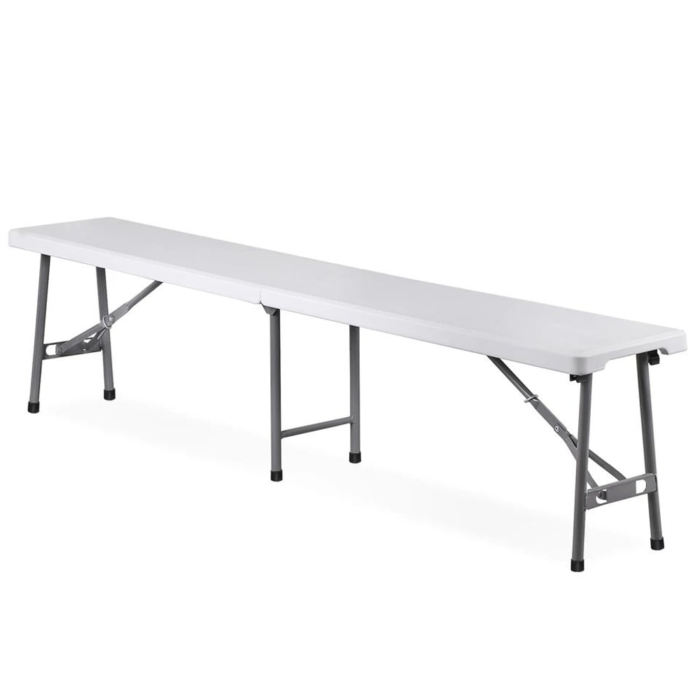 Portable Folding Bench White HDPE Seat For Picnic Camping IndoorOutdoor Use Sturdy Metal Frame 2