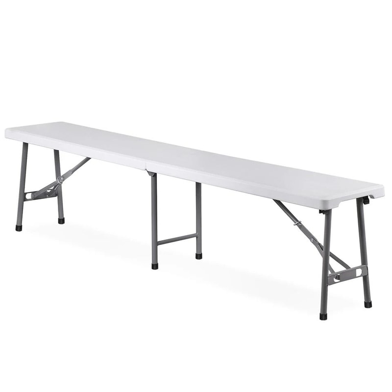 Portable Folding Bench White HDPE Seat For Picnic Camping IndoorOutdoor Use Sturdy Metal Frame 2