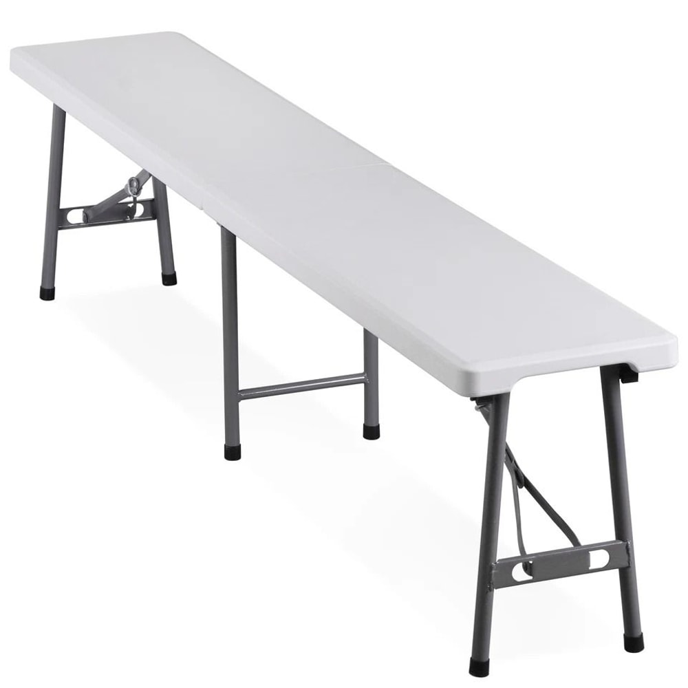 Portable Folding Bench White HDPE Seat For Picnic Camping IndoorOutdoor Use Sturdy Metal Frame 4