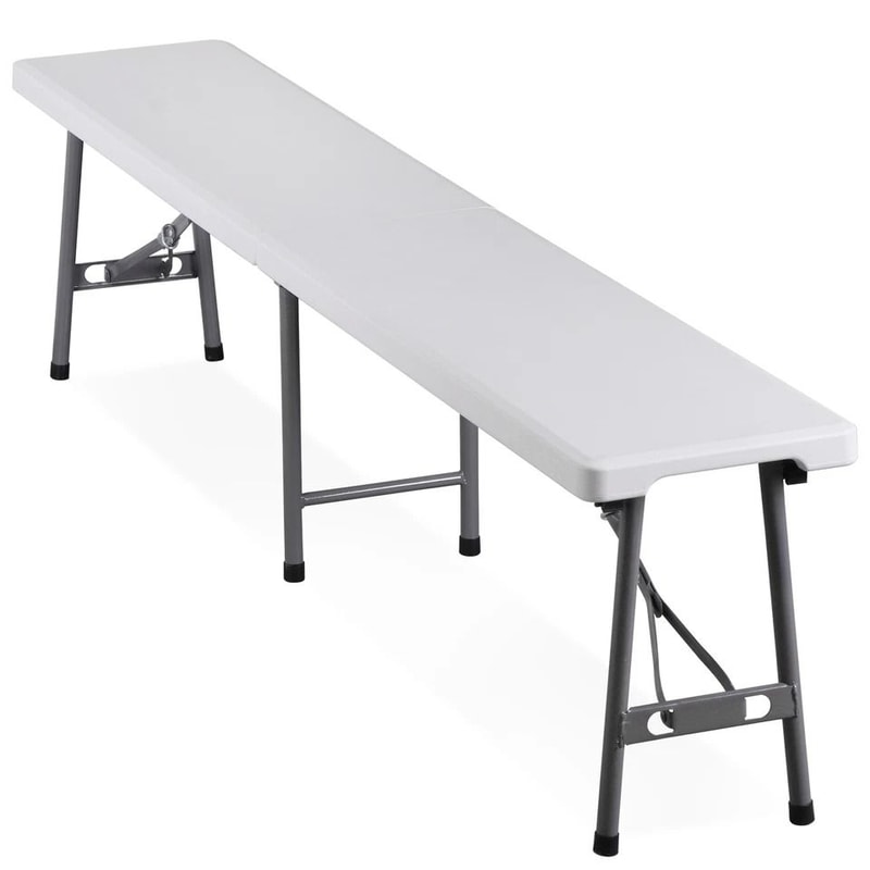 Portable Folding Bench White HDPE Seat For Picnic Camping IndoorOutdoor Use Sturdy Metal Frame 4