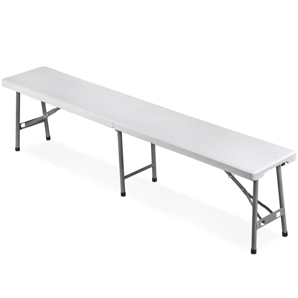 Portable Folding Bench White HDPE Seat For Picnic Camping IndoorOutdoor Use Sturdy Metal Frame 5