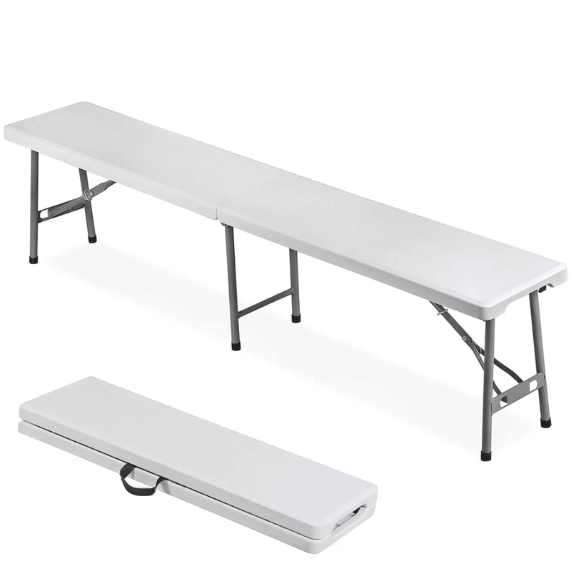 Portable Folding Bench White HDPE Seat For Picnic Camping IndoorOutdoor Use Sturdy Metal Frame 6