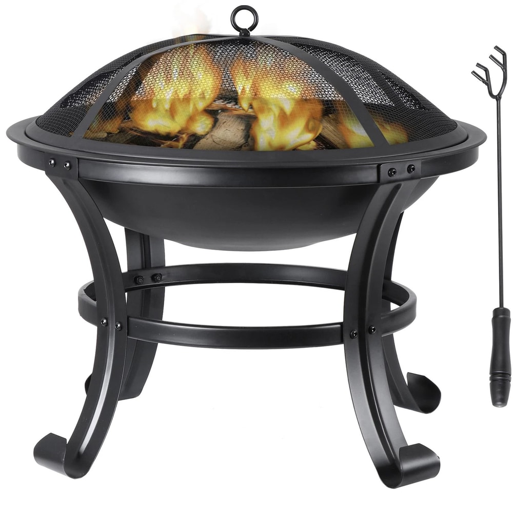 Backyard Fire Pit Outdoor Wood Burning With Mesh Lid Fire Picker Perfect For BBQ Cozy Metal Fire Bo 0