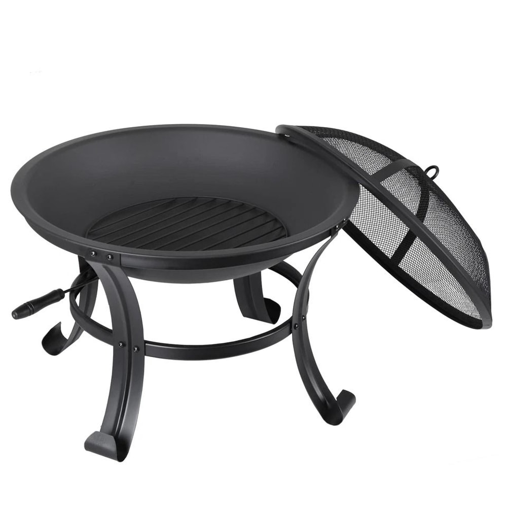 Backyard Fire Pit Outdoor Wood Burning With Mesh Lid Fire Picker Perfect For BBQ Cozy Metal Fire Bo 3
