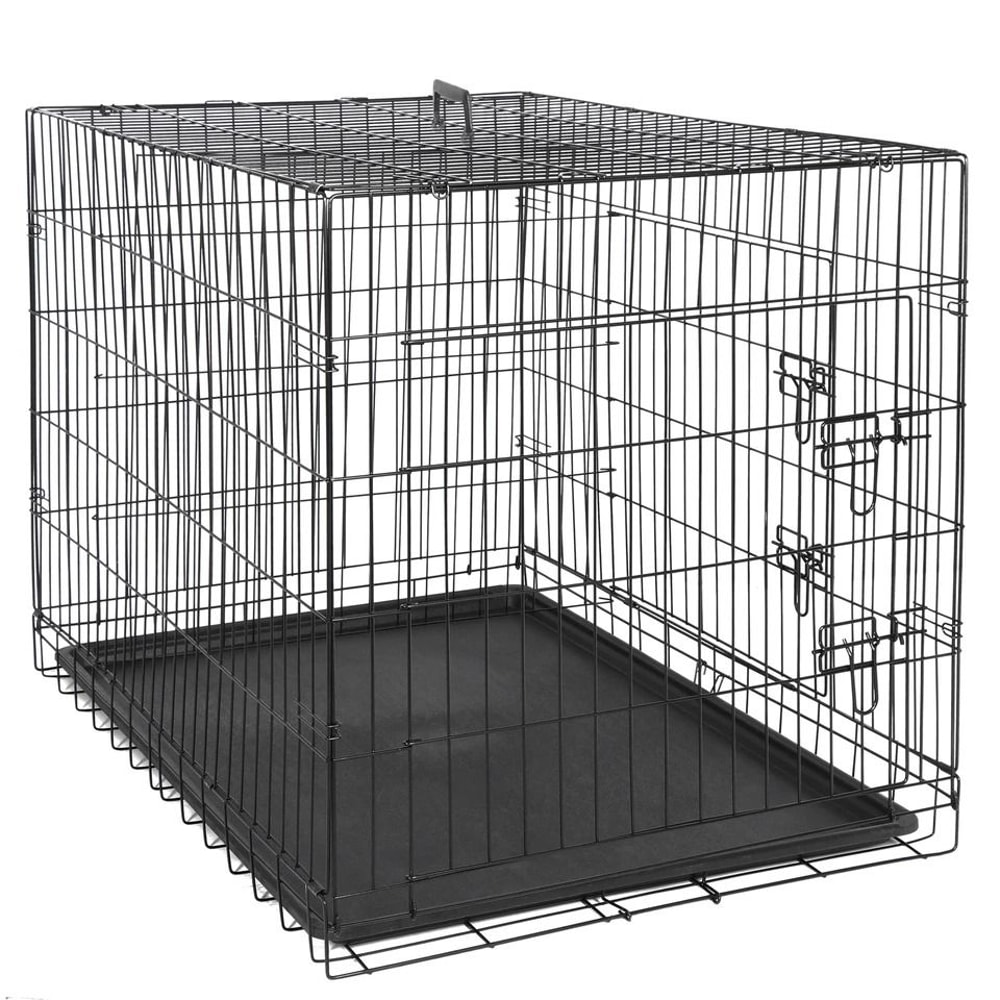 Folding Dog Crate Metal Dog Cage With Tray Pan Doors Black Pet Kennel 4