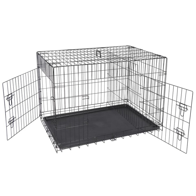 Folding Dog Crate Metal Dog Cage With Tray Pan Doors Black Pet Kennel 5
