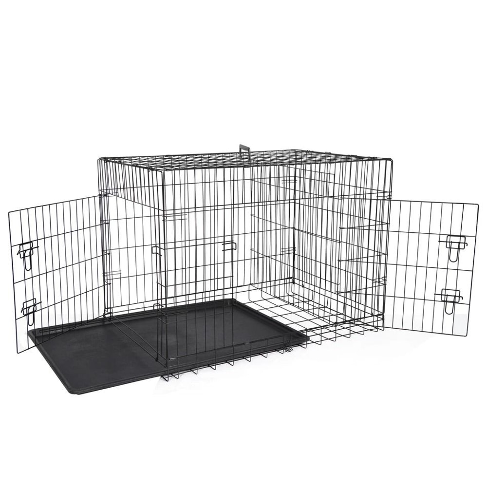 Folding Dog Crate Metal Dog Cage With Tray Pan Doors Black Pet Kennel 6