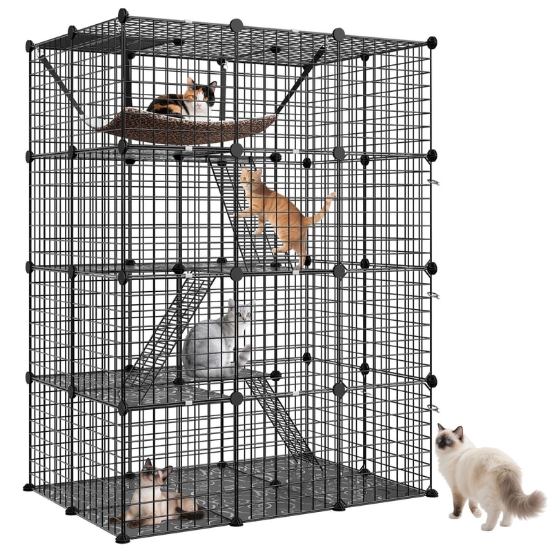 Cat Enclosures DIY Tier Cat Cage Indoor Detachable Metal Kennel W Hammock Spacious Stable Pet Cage 0