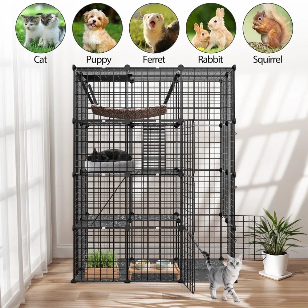 Cat Enclosures DIY Tier Cat Cage Indoor Detachable Metal Kennel W Hammock Spacious Stable Pet Cage 3
