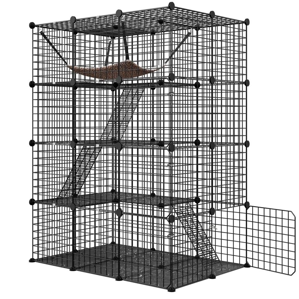 Cat Enclosures DIY Tier Cat Cage Indoor Detachable Metal Kennel W Hammock Spacious Stable Pet Cage 5