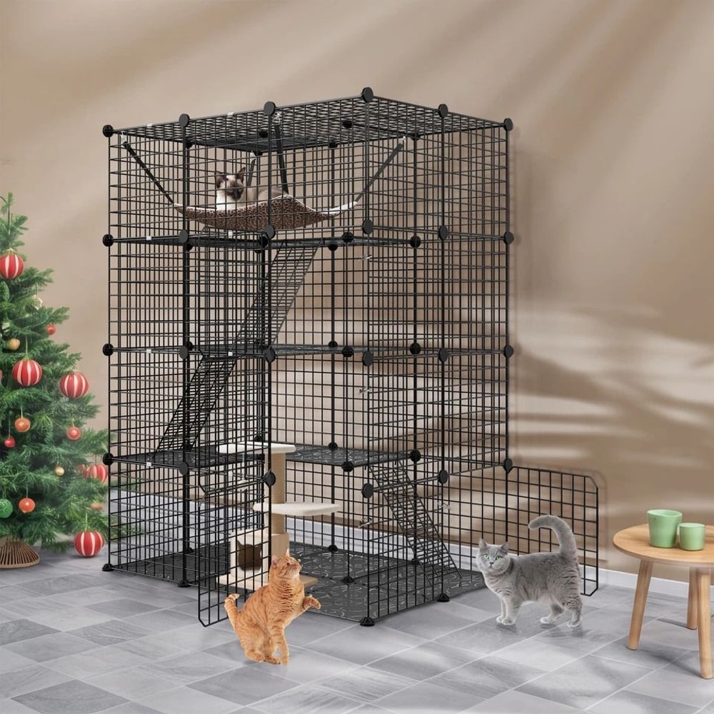 Cat Enclosures DIY Tier Cat Cage Indoor Detachable Metal Kennel W Hammock Spacious Stable Pet Cage 7