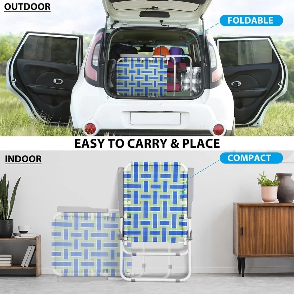 Outdoor Webbed Lawn Chair Patio Folding Beach Chairs Steel Frame Lightweight Comfortable Breathable 7