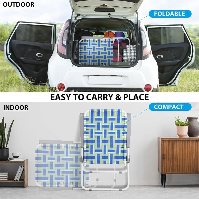 Outdoor Webbed Lawn Chair Patio Folding Beach Chairs Steel Frame Lightweight Comfortable Breathable 7