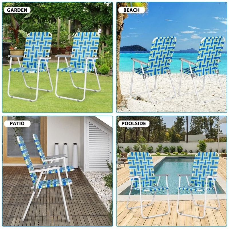 Outdoor Webbed Lawn Chair Patio Folding Beach Chairs Steel Frame Lightweight Comfortable Breathable 8