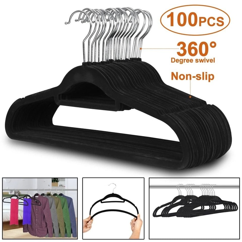 Premium Velvet Hangers NonSlip Clothes Hangers With Swivel Hook Black SpaceSaving Design Perfect Fo