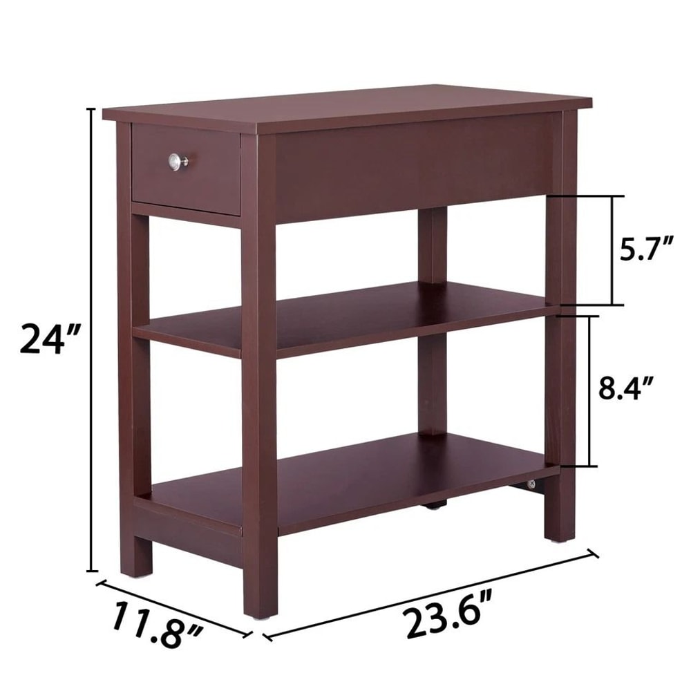 Narrow End Table Tier Side Table With Drawer And Shelf Brown MDF Pine Wood Ideal For Living Room Or 3