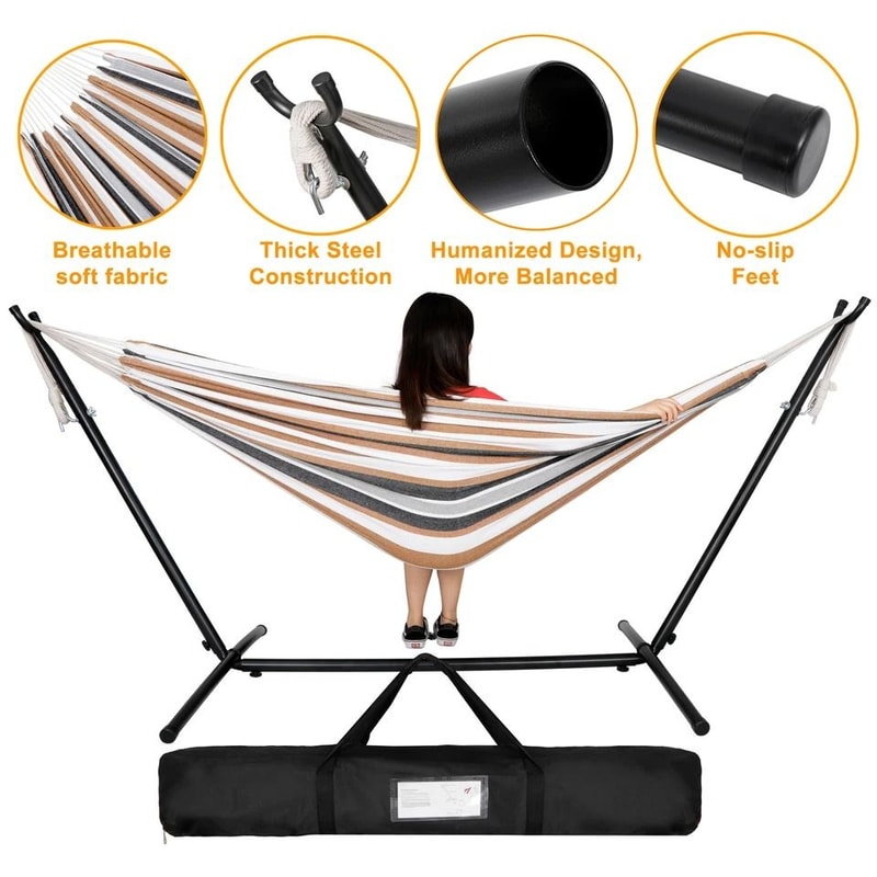 Steel Stand Portable Hammock Set Capacity Heavy Duty Hammock Bed For Travel Outdoor Beach Backyard 7