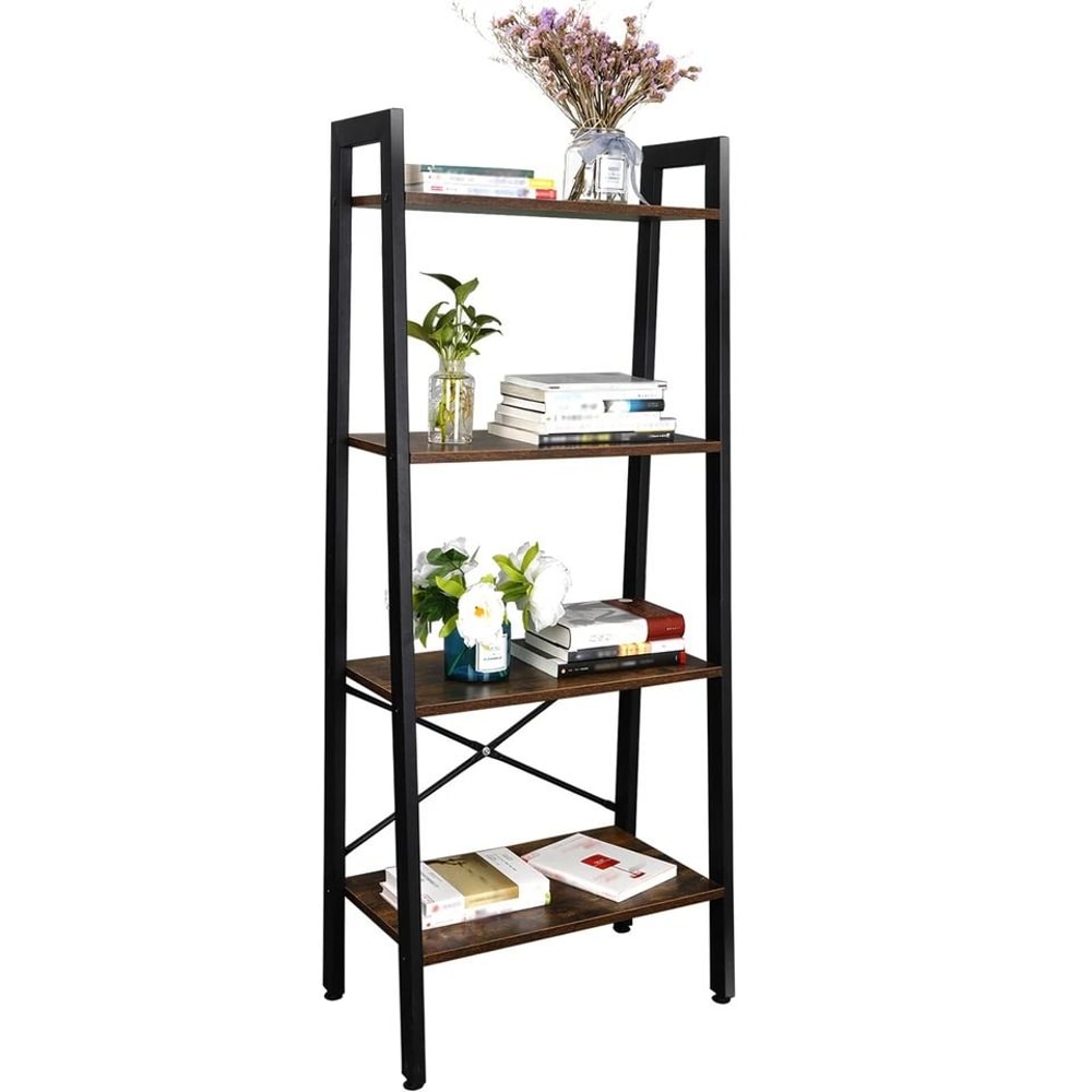 Rustic Ladder Shelf Bookcase Tier Storage Rack Plant Flower Stand Modern Industrial Bookshelf Home 0