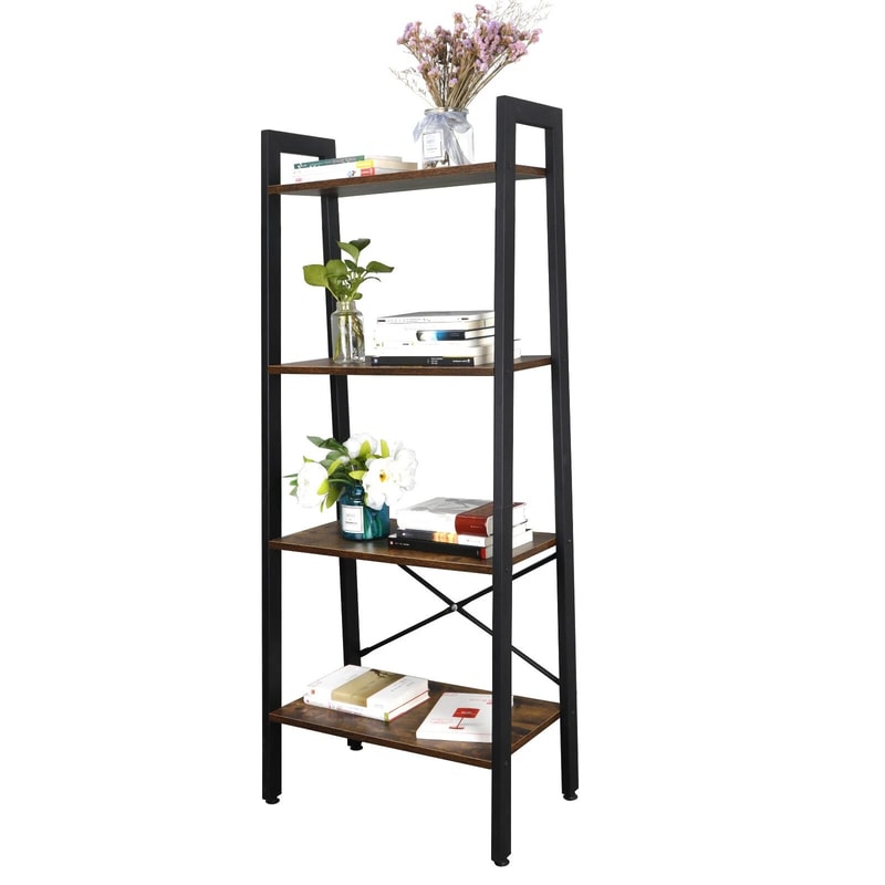 Rustic Ladder Shelf Bookcase Tier Storage Rack Plant Flower Stand Modern Industrial Bookshelf Home 6