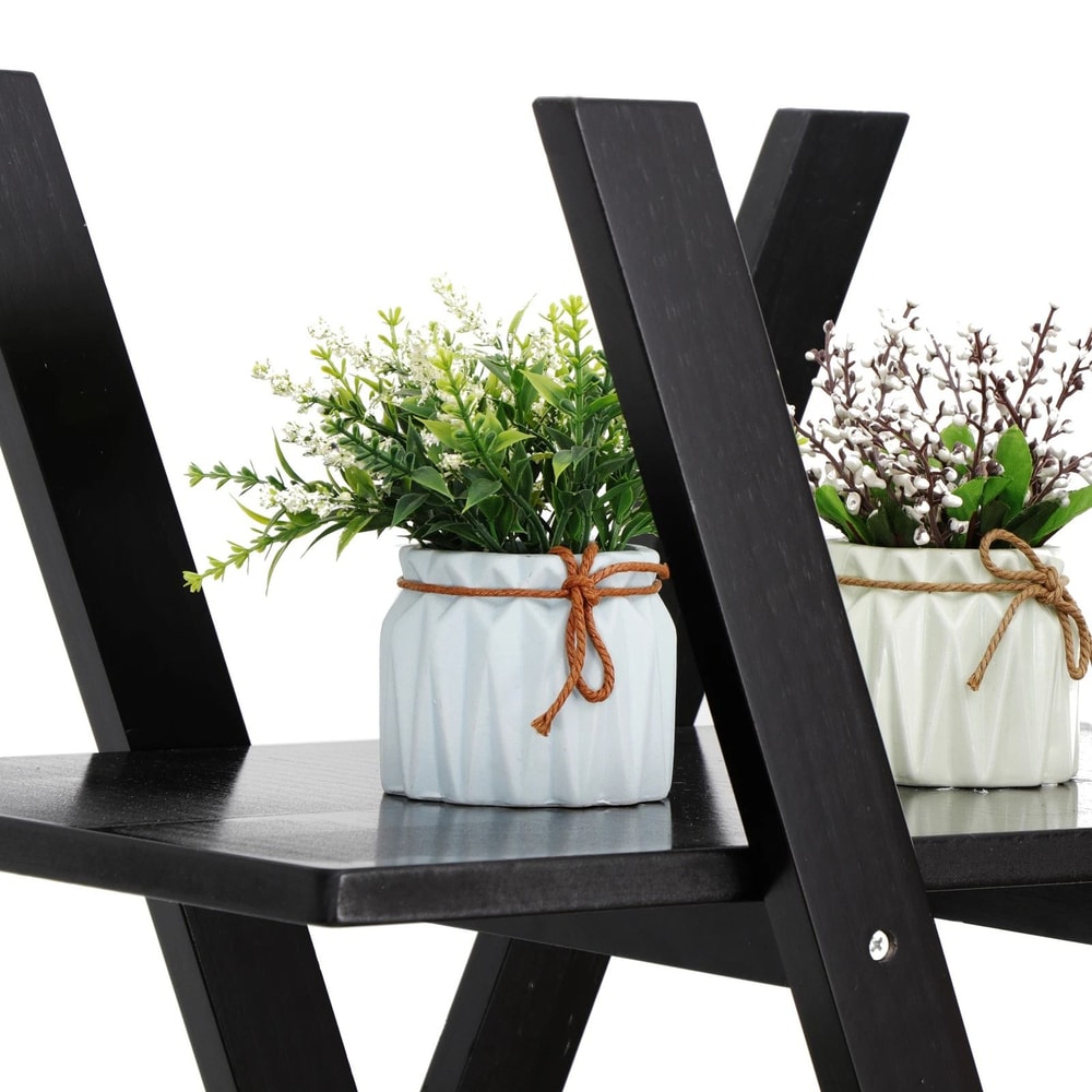 Wooden Ladder Bookcase Tier AFrame Bookshelf Black Open Shelf Display Modern Storage Solution For H 9