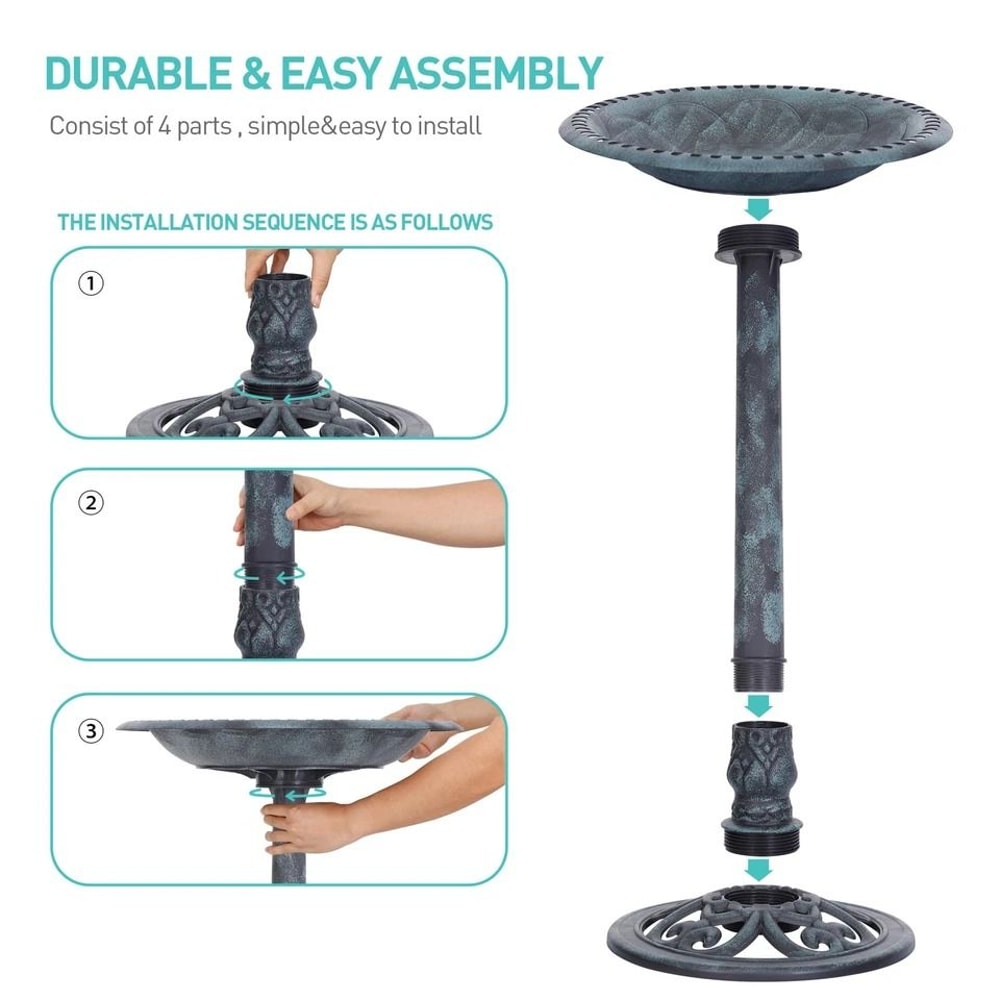 Outdoor Pedestal Bird Bath Vintage Yard Art Garden Decor WeatherResistant Resin Birdbath 2