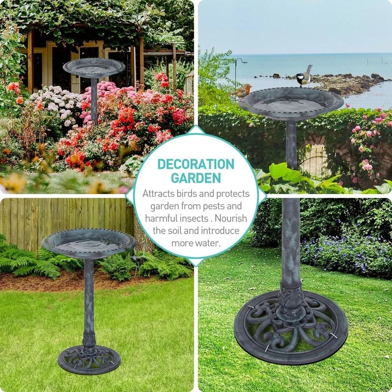 Outdoor Pedestal Bird Bath Vintage Yard Art Garden Decor WeatherResistant Resin Birdbath 3